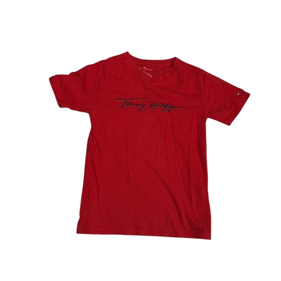 Tommy Hilfiger Other - Tommy Hilfiger Red T Shirt Boys Kids Size 5 Script Logo Short Sleeve Cotton Tee